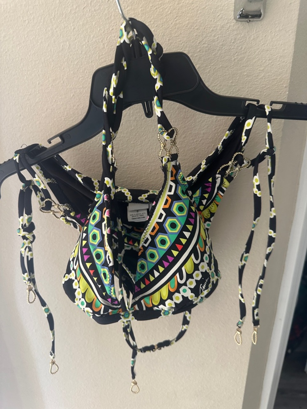 Trina Turk Black Multicolor Geometric Print Bikini Top and Bottoms both size 6
